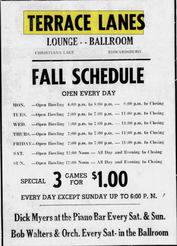 Terrace Lanes (on Christiana Lake) - Sep 26 1963 Ad